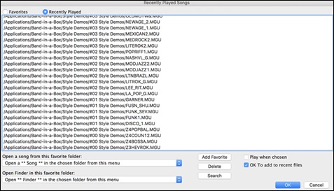 Recently Selected Songs / Open Favorite Songs