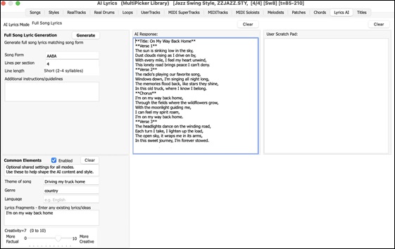 AI Lyrics window