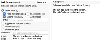 AI Lyrics window -  Lyric Improvements