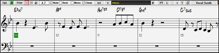 Melody track contains some rests on the treble clef