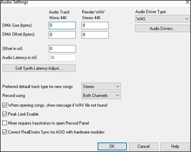 Audio Settings dialog