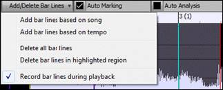  Audio Chord Wizard - Add/Delete Bar Lines] button menu
