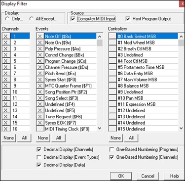 Display Filter dialog 