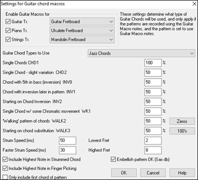 Settings for Guitar chord macros dialog