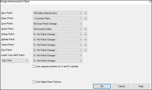 Assign Instruments to Style dialog