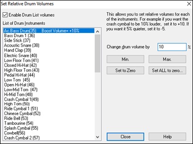 Set Relative Drum Volumes dialog