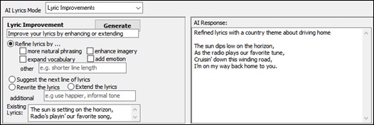 AI Lyrics window -  Lyric Improvements