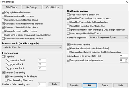 Song Settings dialog