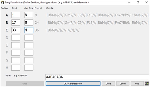 Song Form Maker dialog