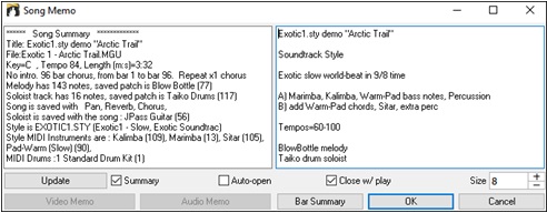 Song Memo dialog