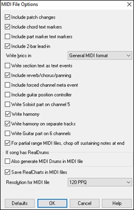 MIDI File Options dialog 