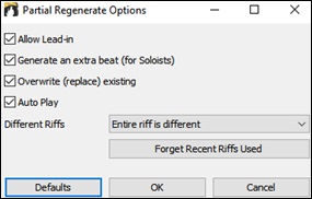 Partial Regenerate Options dialog