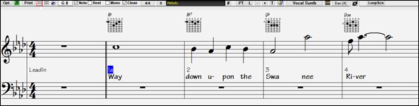 Notation window - Standard Notation Mode