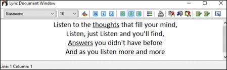 Lyric Document Window
