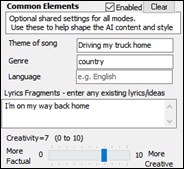 AI Lyrics window - Common Elements