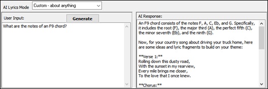 AI Lyrics window - Custom
