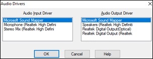 Audio Drivers dialog