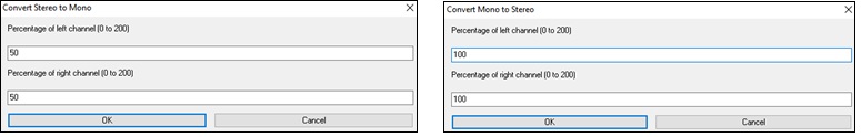 Convert Stereo to Mono and Convert Mono to Stereo dialos