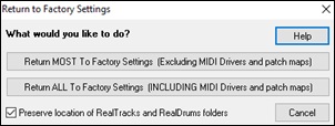 Return to Factory Settings dialog