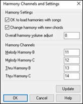 Harmony Channels and Settings dialog