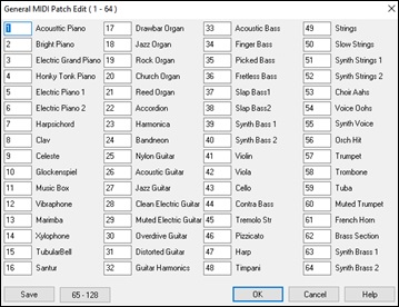 General MIDI Patch Edit dialog