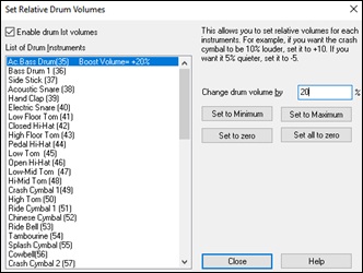 Set Relative Drum Volumes dialog
