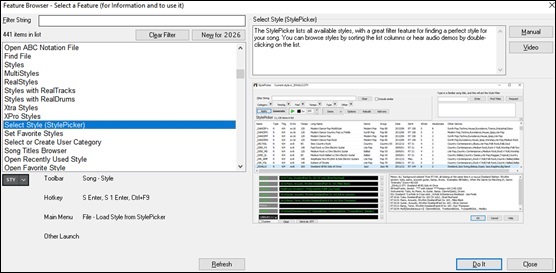feature browser dialog