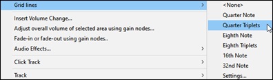 the Grid Lines submenu in the Tracks Window